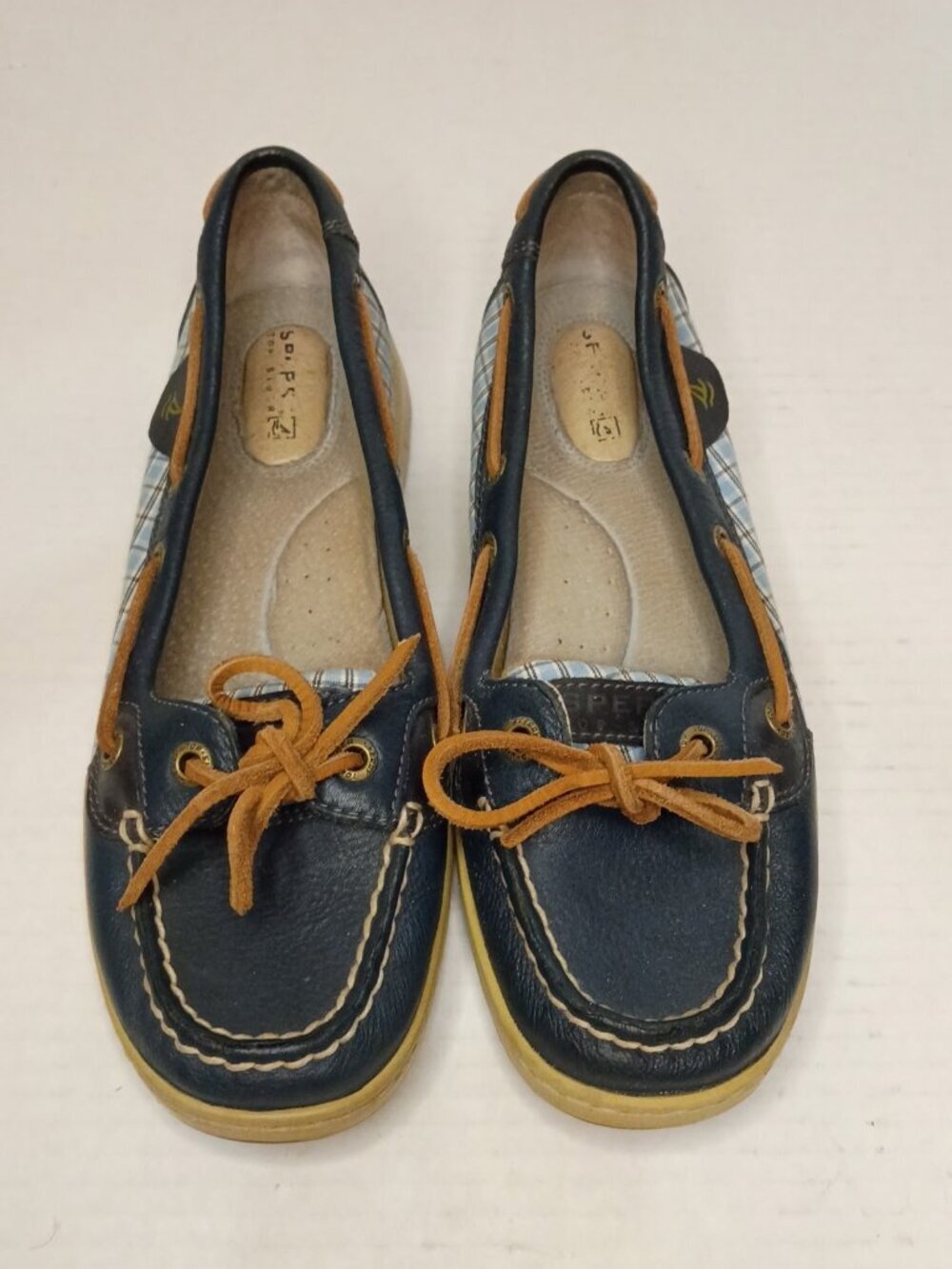 Sperry Angelfish Navy Blue Plaid Boat Shoes Women's Size 7M